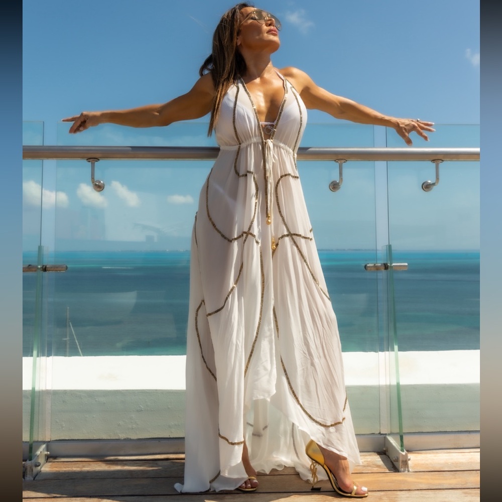 White and Gold sheet Women's Dress coverup
